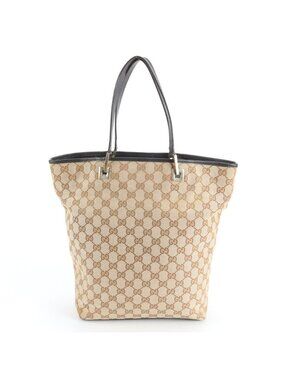 Gucci GG Canvas 002 Leather Tote Shoulder Hand Brown Ebm